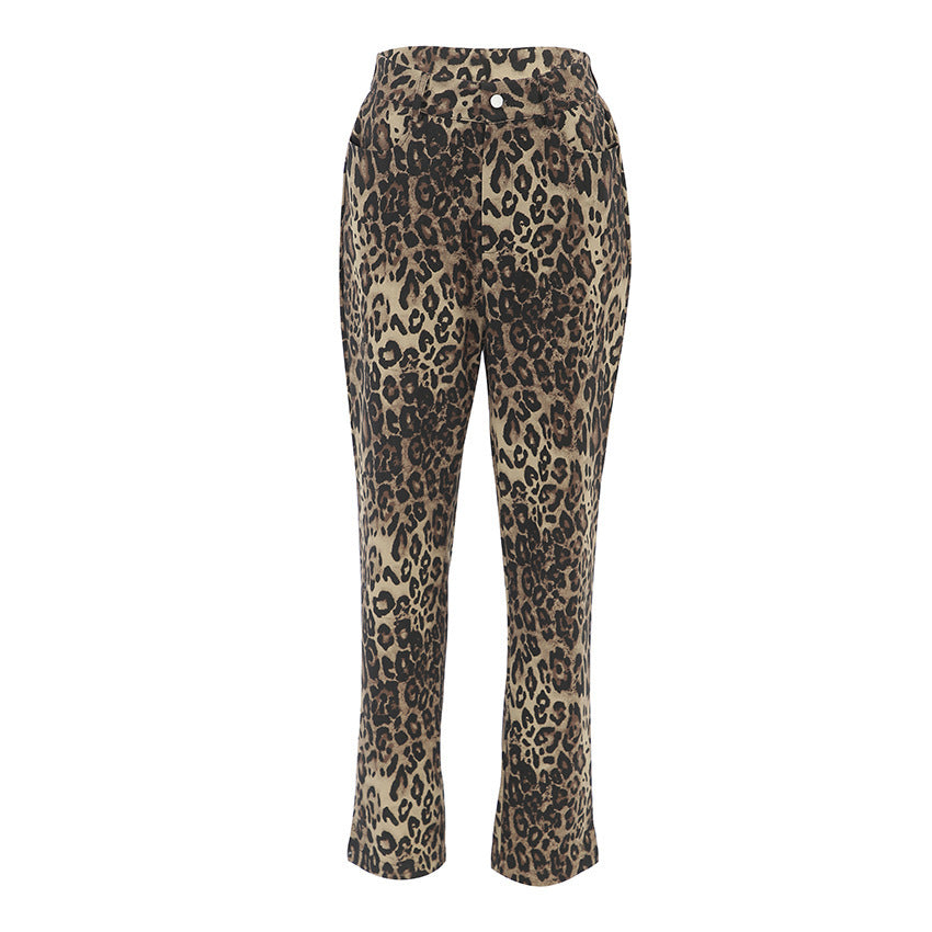 Pantalon taille haute à imprimé léopard pour femme