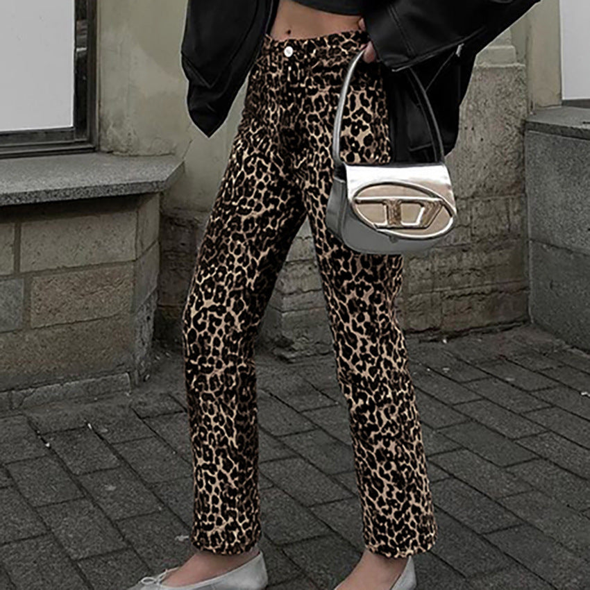 Pantalon taille haute à imprimé léopard pour femme