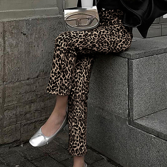Pantalon taille haute à imprimé léopard pour femme