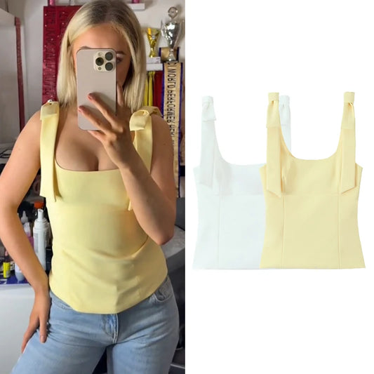 Summer Bow Mood – Top Carré Chic