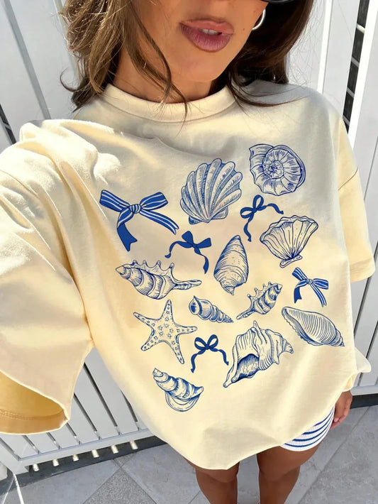 🌊 T-shirt “Shell & Bow” – Esprit Bord de Mer 🐚